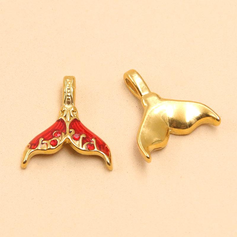 Ozean Stil Meerjungfrauenflosse Anhänger, Vergoldeter Edelstahl, 6 Farben, 16x18mm - DIY Handgemachtes Schmuckzubehör.