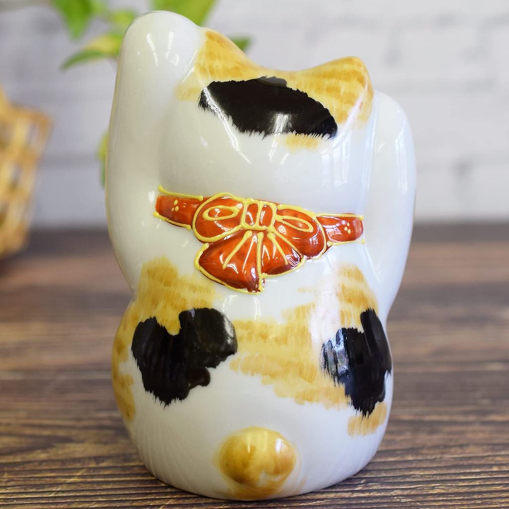Waza No Kura Stylish Lucky Charm Ornament Kutani Ware with Both Hands Calico Perfect for Grand 60th 70th 77th and Other Birthday Feng Shui Interior