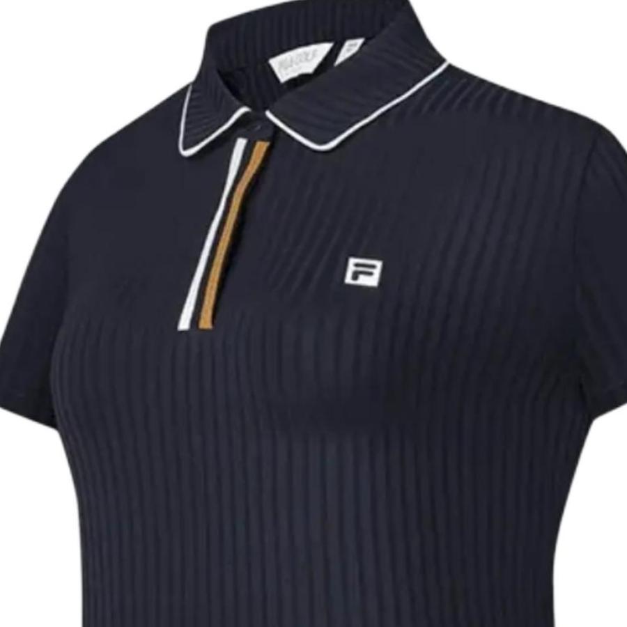 FILA Solid Color Sun Protection Comfortable Knitted Short Sleeve Polo Shirt Women tops Legendary-Blue A11W435102F-NV