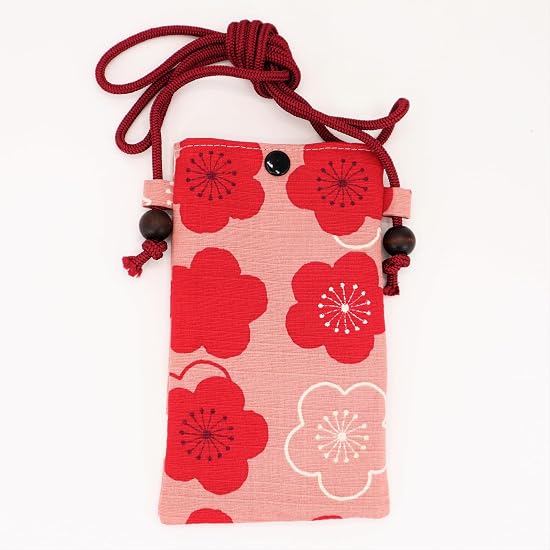 Maruzen Pochette Smartphone Accessory Pouch, Plum Blossom, Crimson Plum, Made in Japan, Pink, Approx
