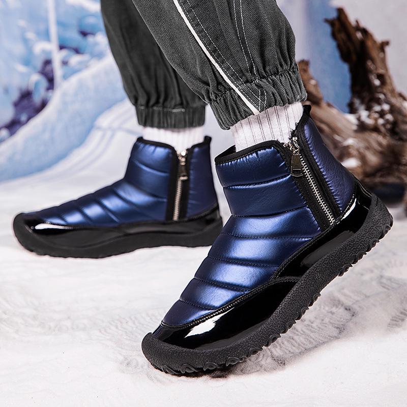 2023 Men's Waterproof Down Snow Boots, Double Zipper, Thick Velvet, Warm Outdoor Winter Shoes