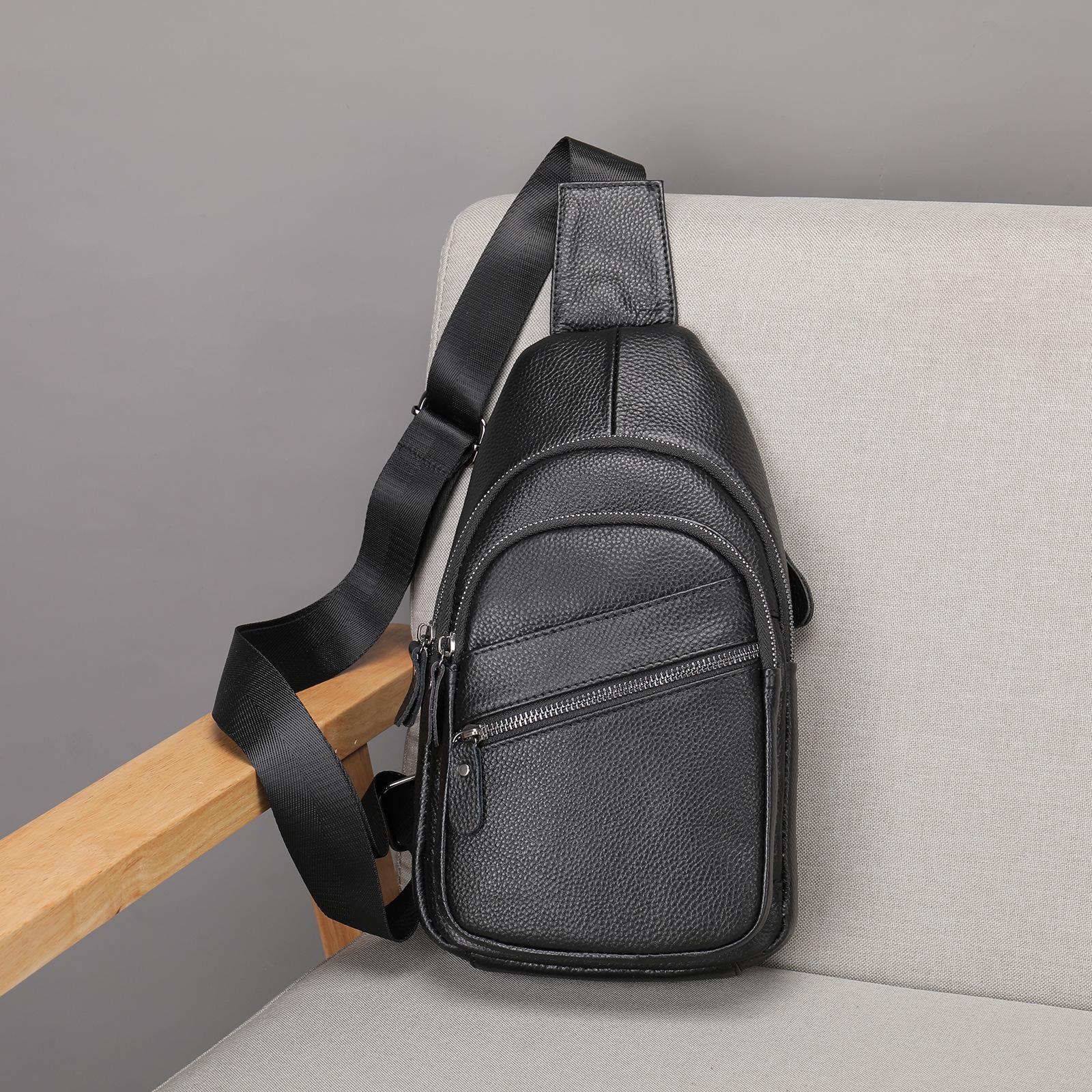 

Мужская одноплечевая сумка кроссбоди из коровьей кожи с ощущением высокого класса, нагрудная сумка из натуральной кожи, водонепроницаемая, износостойкая, с уменьшенной нагрузкой, расширяемая чёрный