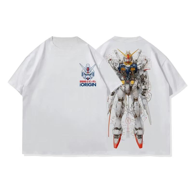 Japanese anime mobile phone set up to summer heavy pure cotton loose Harajuku mens and womens shortsleeved Tshirts