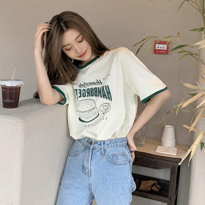 Women's Trendy Retro American-Korean Style Loose Short-Sleeve Summer T-Shirt 7337