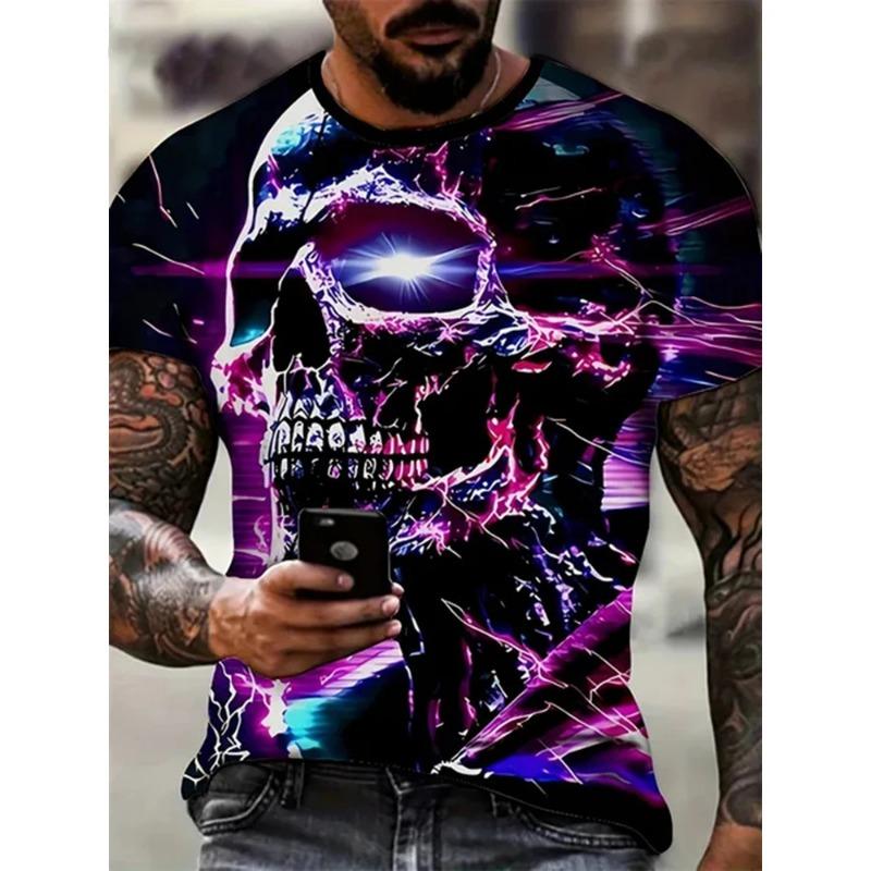 New Men's Horror Skull 3D Printed Print Retro Round Neck Short Sleeved Fashionable  T-shirt