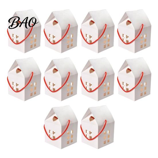 Cute Hollow Out Gift Boxes 10PCS House Shape Cardboard Candy Boxes, Window Design Containers Aromatherapy Packaging with Portable Rope, Decorative for