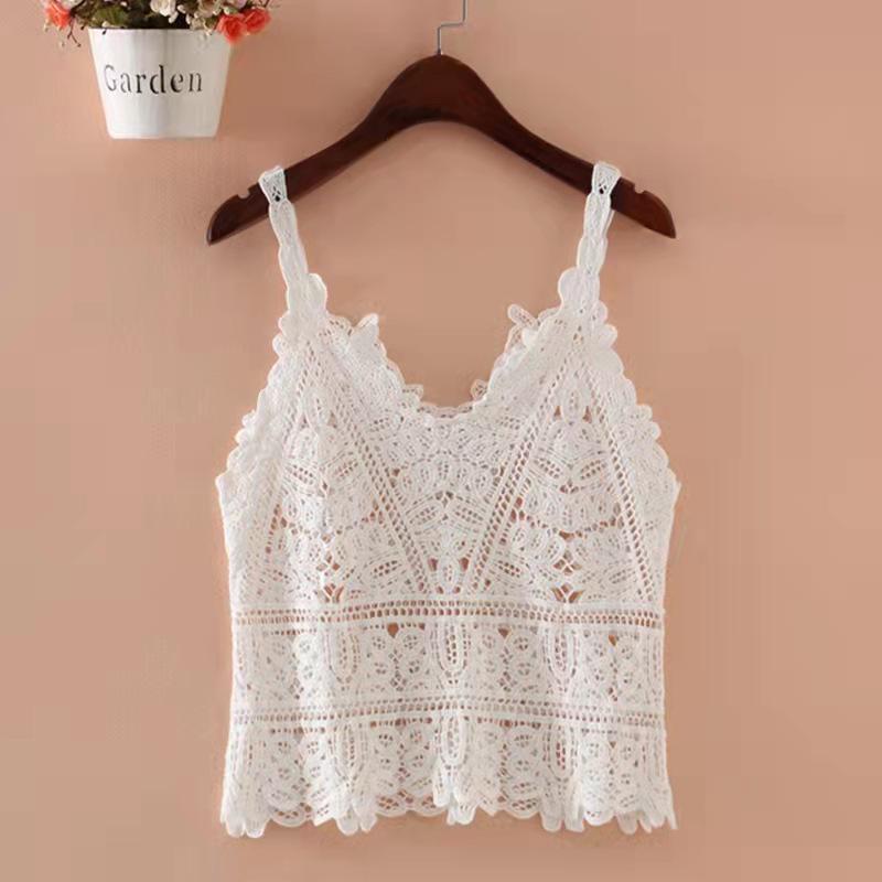 

Новый топ-майка из вязаного кружева в корейском стиле - Повседневный, Милый, Прозрачный, Черный (Весна лето) One Size