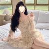 Pure desire wind sweet floral dress women's early autumn new design sense niche small man waist thin short skirt