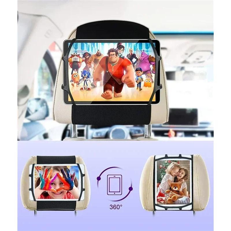 360 Rotating Car Back Seat Kids Tablet Holder Adjustable Ipad Pro Air Mini Kindle Anti-Slip Strap Bracket Stand Accessories