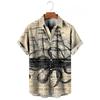 Vintage Button Up Shirt Man 3d Map Printed Short Sleeve Hawaiian Shirt Lapel Men's Clothing Casual Fashion Tops