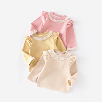 Girls' Korean Style Lace Trim T-Shirt - New 2025 Autumn Fashion