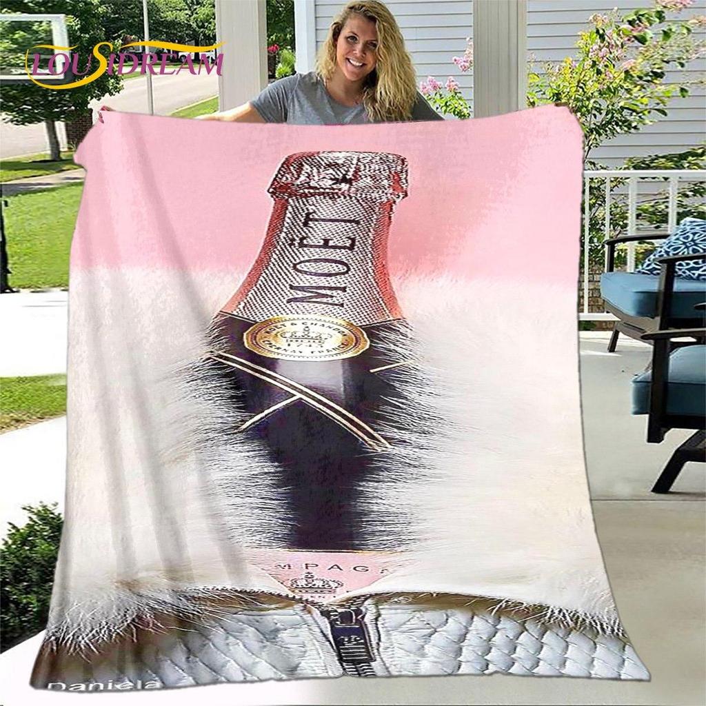 Champagner Moet &; Chandon-Decke, Flanelldecke, Überwurf, warme Decke für Zuhause, Wohnzimmer, Schlafzimmer, Betten, Sofa, Büro, Geschenke