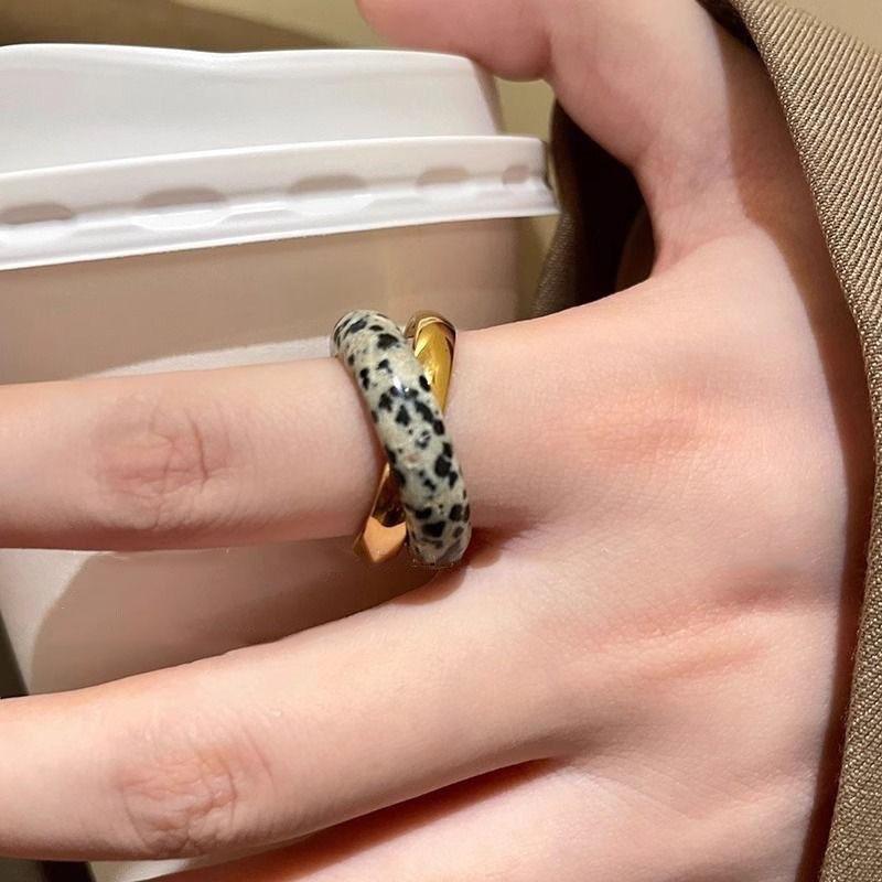 Spotted Tiger Eye Stone Cross Ring Women New Unique Popular Retro Index Finger Ring removable Versatile Ring Accessory Gifts