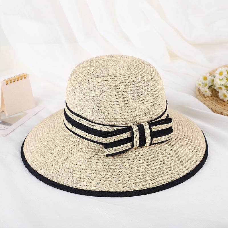 Summer fashion beach bow straw hat foldable sunscreen visor travel leisure face bucket hat