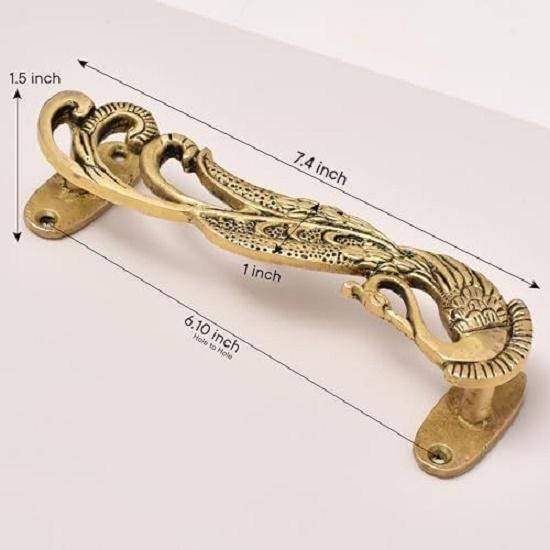 Peacock Design 7 Inches Brass Door Handle Pair, Main Door Handles, Antique Door Handle, Door Handles for Main Door,