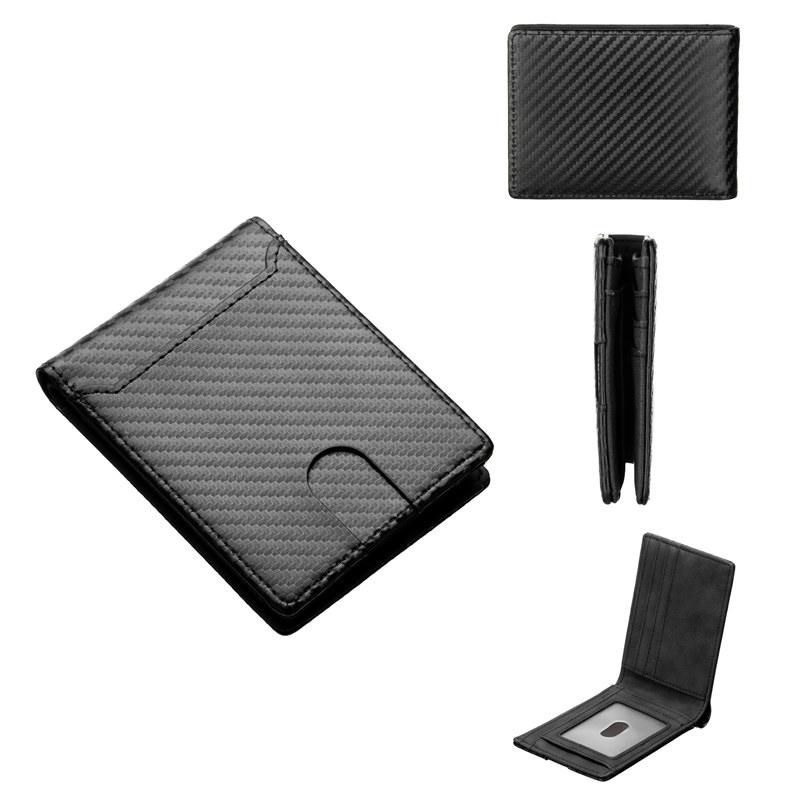 Baellerry Carbon Fiber Texture Short Wallets for Men Fashion Business ID Card Holder Bi-fold Wallet Hasp Coin Purse