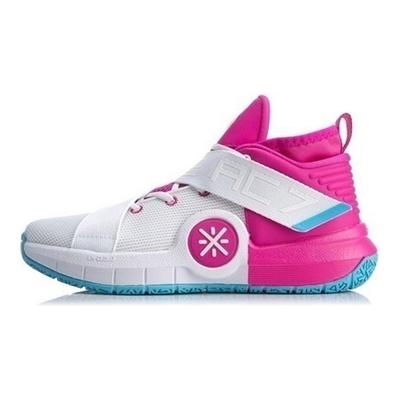 Li Ning All City 7 Hook and Loop High Top Basketball Shoes Men's White Pink ABAP105-6