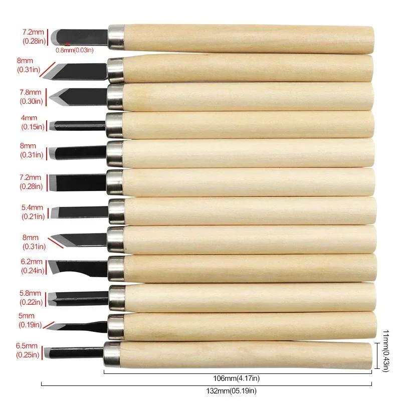 12pcs Wood Carving Knife Sculpture Woodworking Tools Woodcut Chisel Knife Carpentry Engraving Pen Diy Wood Craft Tools