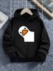 Soft Kids Hooded Sweatshirt with Simple Line Cartoon White Duck Print,loose Comfy Fit for Daily Wear, Outdoor Sports and Casual Spring Autumn Outings.