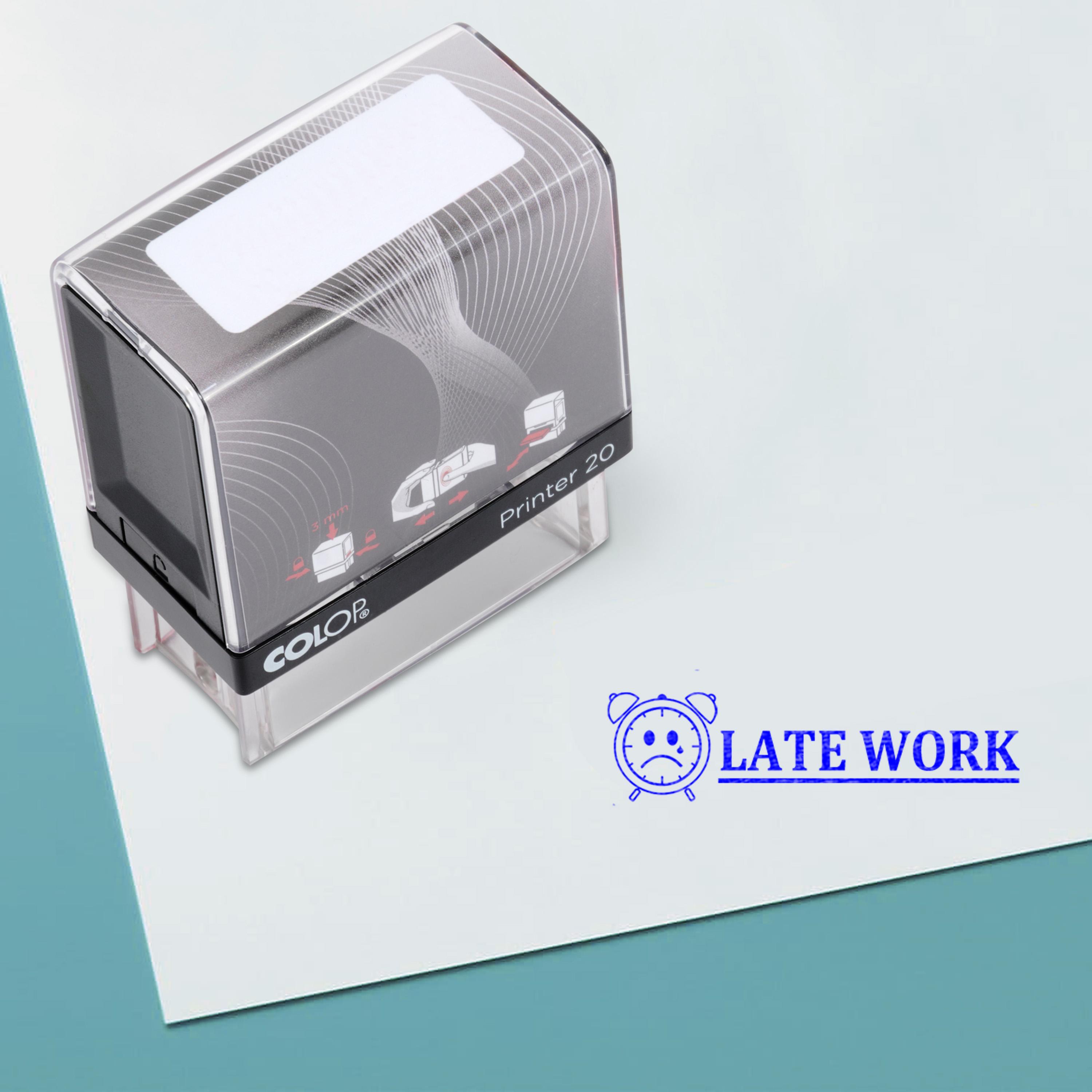 

LATE WORK Self Inking Rubber Stamp Custom Colop Office Stationary P20 Mini Impression Area: 14 mm x 38 mm синій