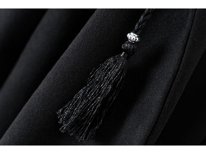 Women's Black Woolen Hooded Cloak Coat, Autumn 2022, Long Style, European American Design, with Hang Tag