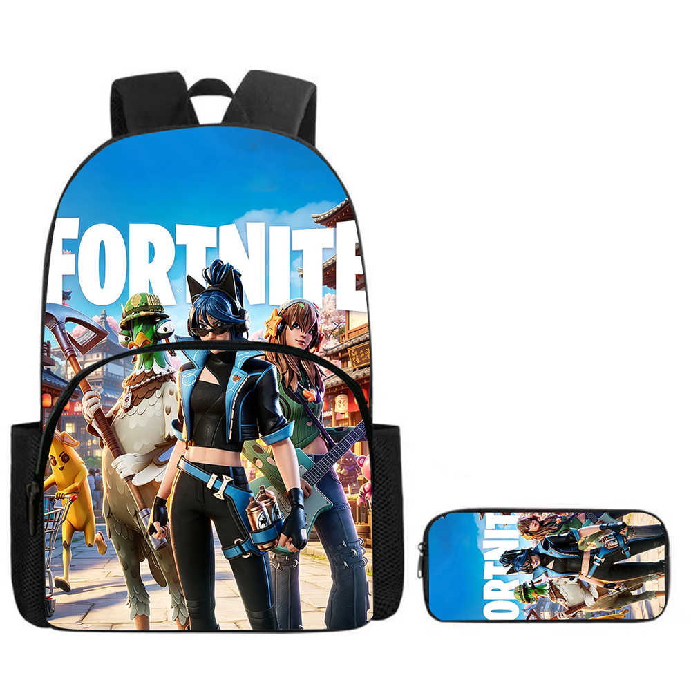 2Pcs Set Backpack With Front Pocket And Pencil Bag,Cartoon Fortnite School Bags For Boys Girls Age 5-10,Durable Lightweight Bags