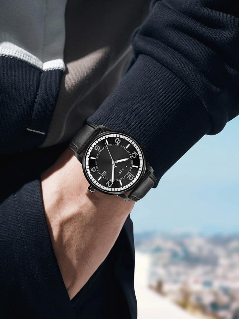 Simple men's watch business leisure quartz watch round leather strap calendar watch men's wristwatch