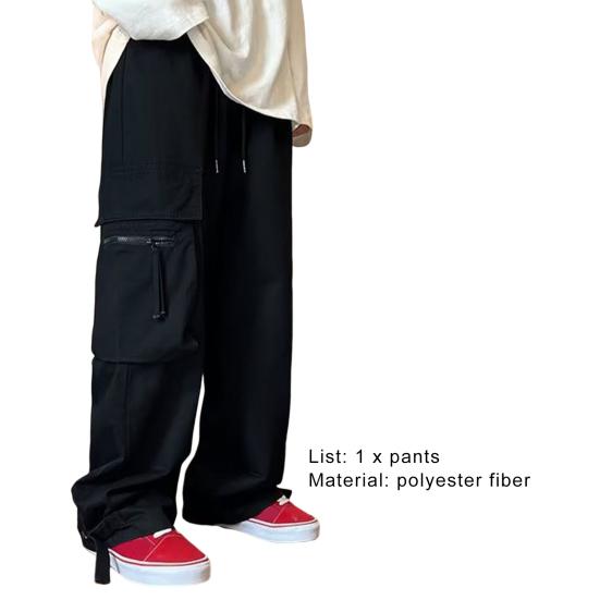 Herren Cargo-Hose Unifarben Kordelzug Mehrere Taschen Locker Streetwear Herbst Winter Hip Hop Baggy Cargo-Hose für den täglichen Gebrauch