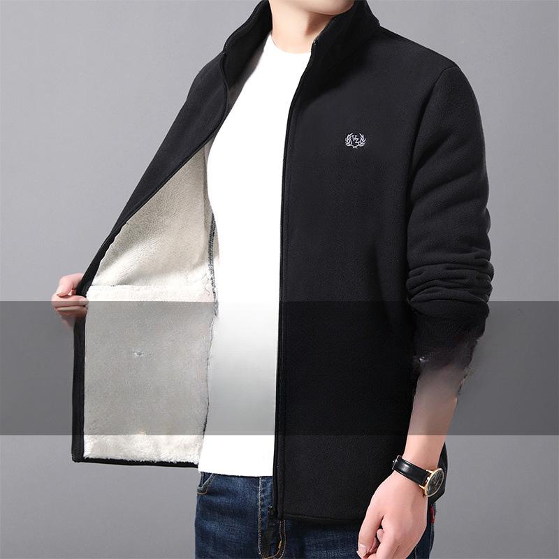 Spring and Autumn Coat Men's Fleece Thickened Thermal Jacket Stand-up Collar Casual