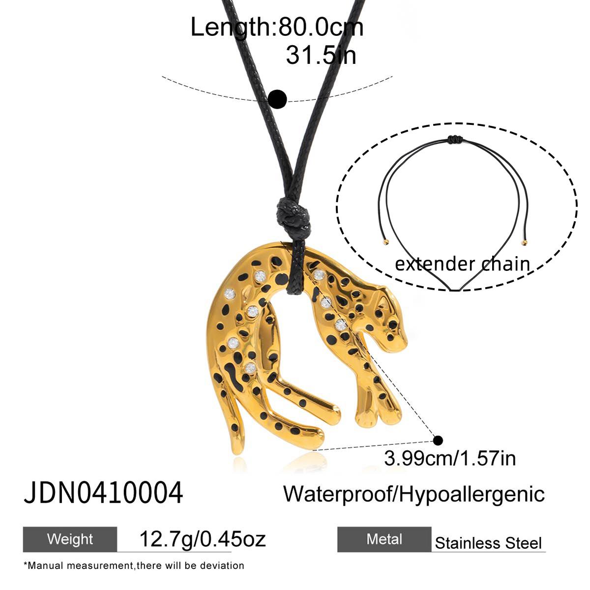 

Youthway White Zircon Black Oil Drip Leopard Pendant Necklace For Women Vintage Waxed Thread Long Chain Stainless Steel Necklace