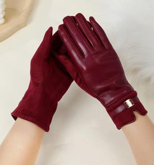 

Елегантні зимові рукавички з сенсорним екраном для жінок - 100% поліестерові ткані рукавички на повні пальці вина червоного кольору