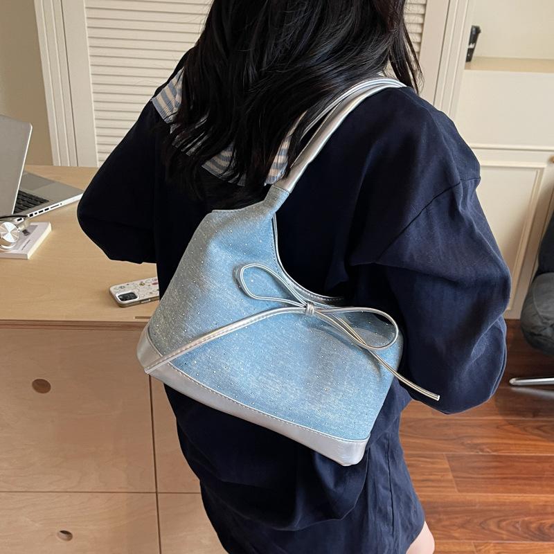 Lässige Denim-Achseltasche Damen neue Mode College-Stil Tragetasche Splicing Umhängetasche