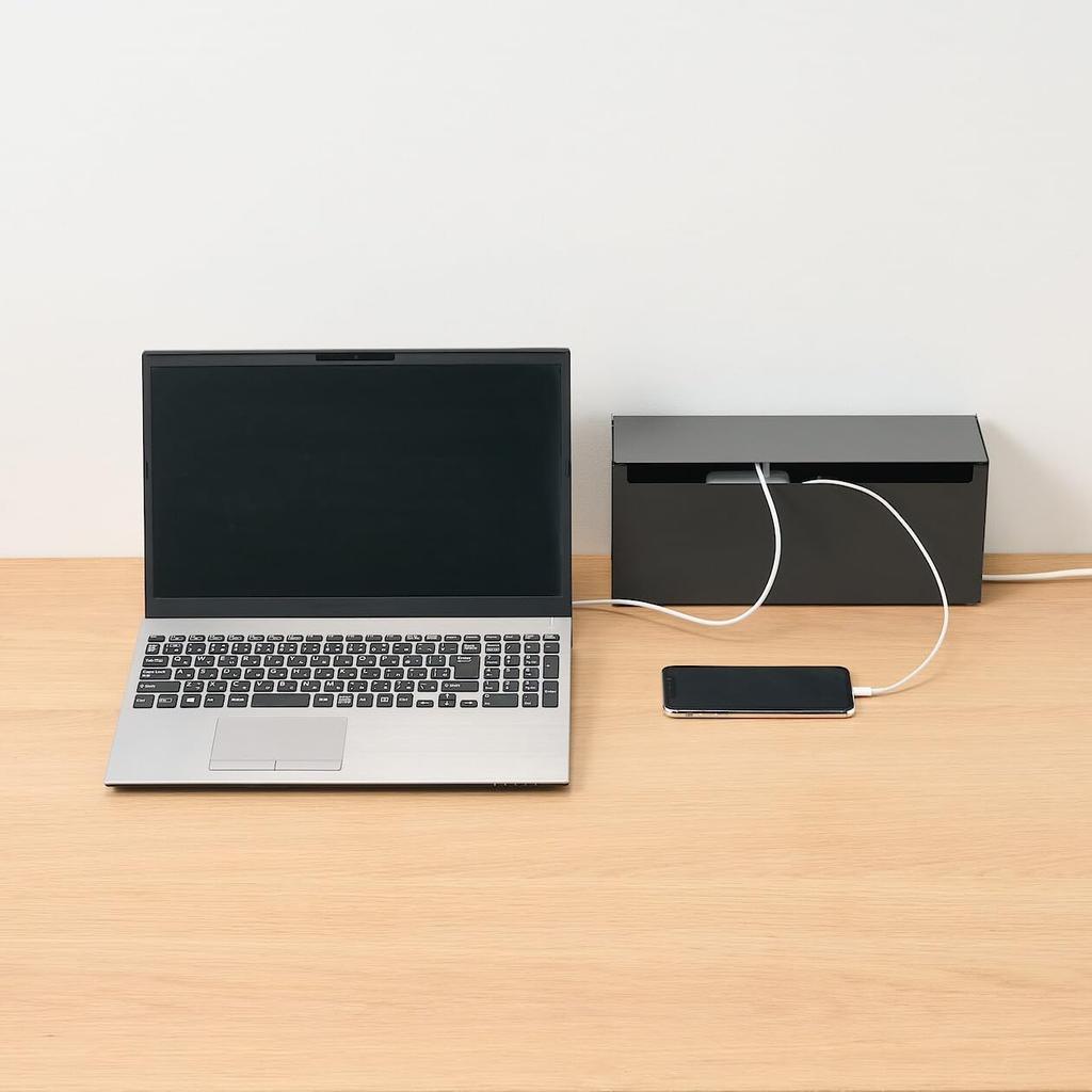 MUJI Steel Tap Storage Box with Dark 32cm x 10cm x 14cm Cable Storage Wire Concealment Flap, Gray, (W) (D) (H), 83767167, Box, Box,