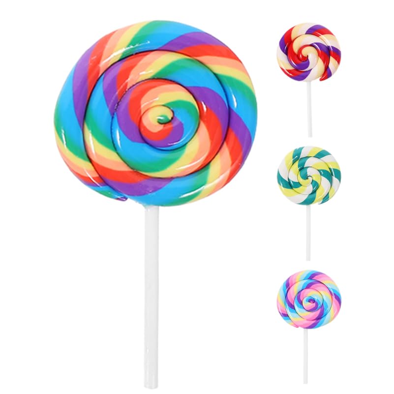 Alasum Miniature Candy Set of 4 Lollipop Vivid DIY Sample Decorations for Pretend Candy Photo Booth Decorations Toys, Charms, Colors, Play,