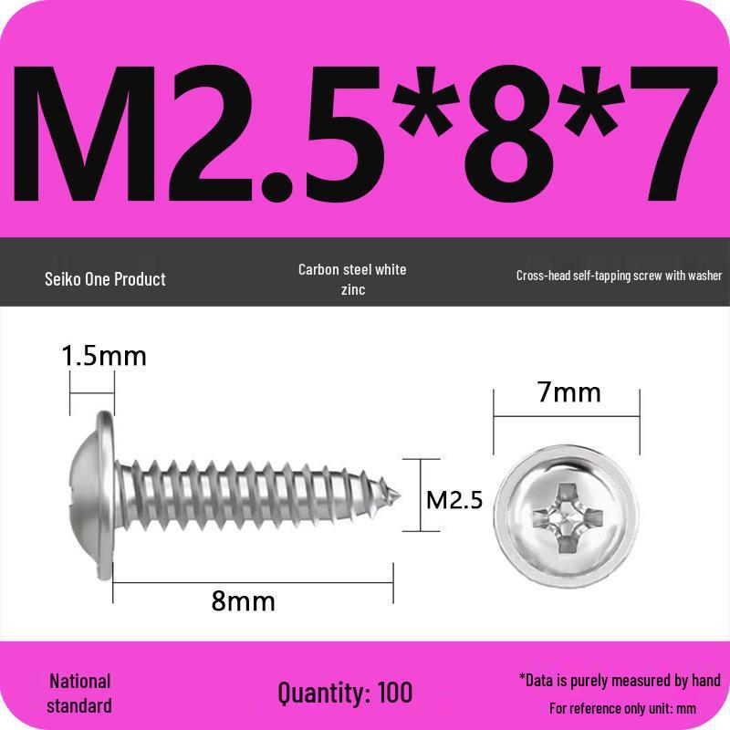 Nickelpläterade Kolstål Korshuvud Självgängande Skruvar med Bricka – 1,6 mm till 2,5 mm