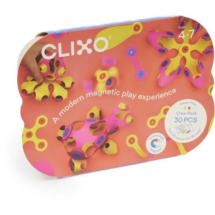 Crew Pack CLIXO - Rose/Jaune - GIPSY TOYS - Jeu de Construction magnétique, Flexible, Durable et imaginatif - 30 pieces - Des 4 ans