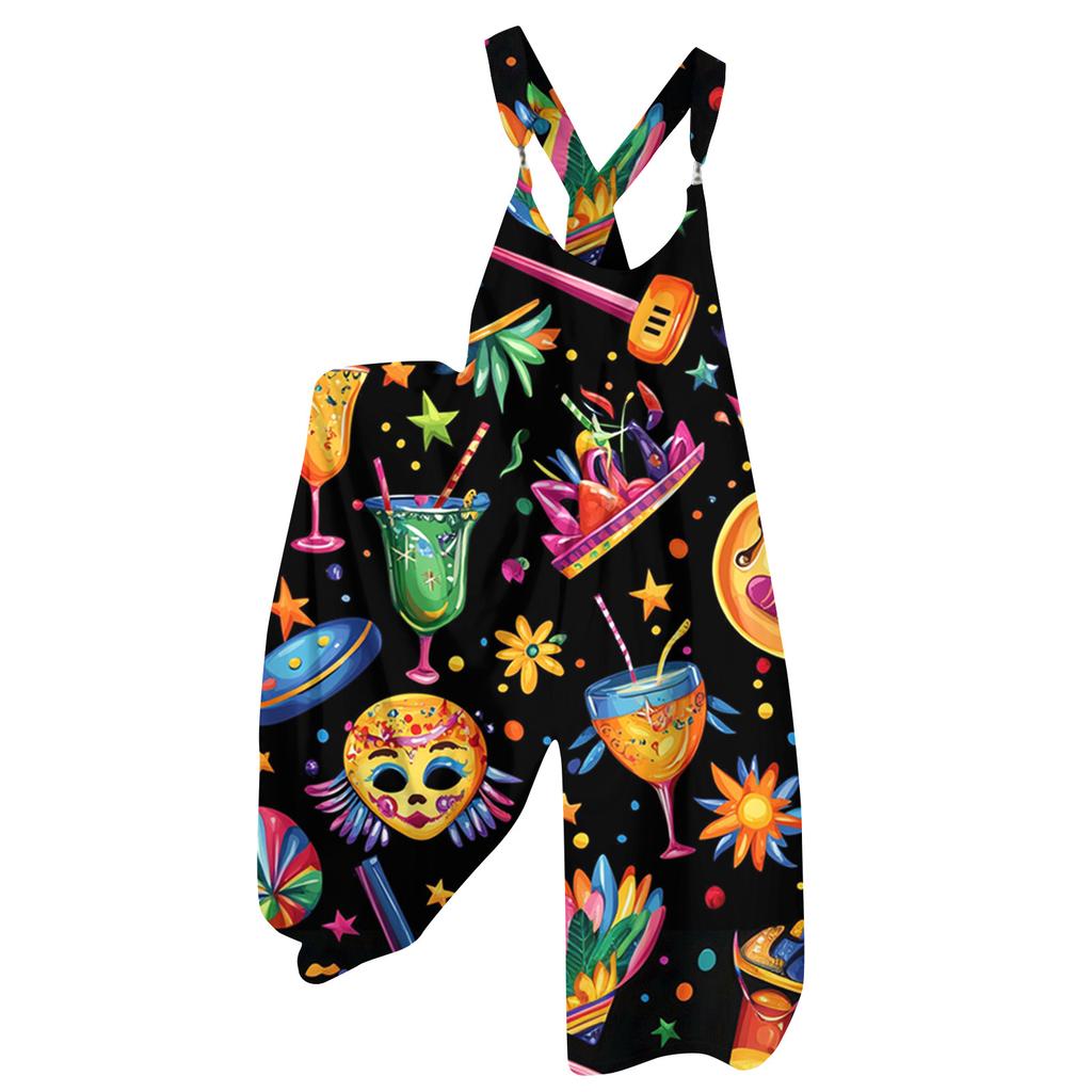 Damen Overalls Print Vintage Jumpsuit (Nicht verstellbare Träger)