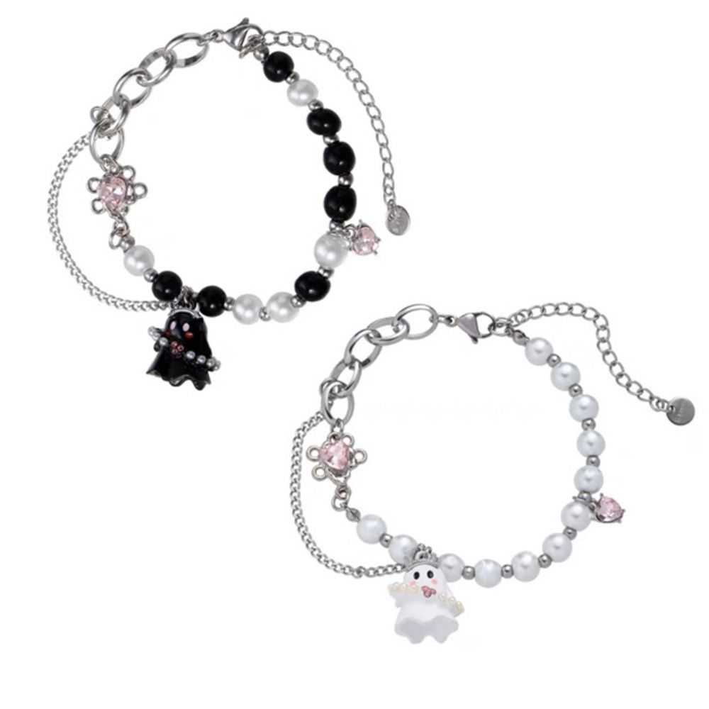 2PCS Pearl Beaded Halloween Couple Bracelets Funny Ghost Pendant Bracelet  Jewelry Gifts