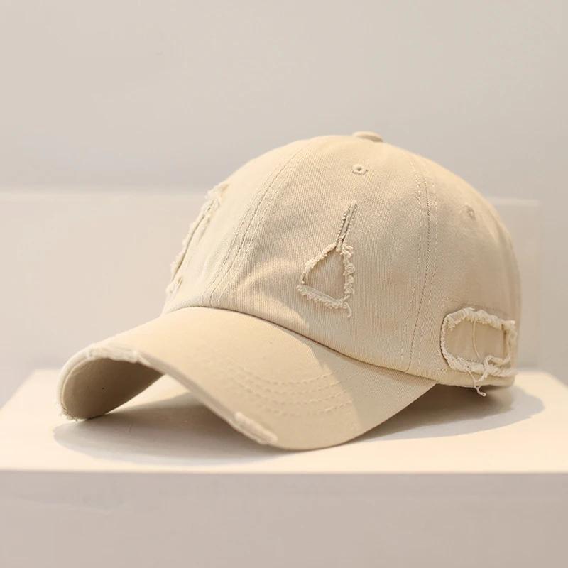 

Hip Hop Holes Baseball Caps for Women Men Solid Color Soft Cotton Streetwear Peaked Hats Fashion Outdoor Sports Sunshade Hats Adjustable бежевый