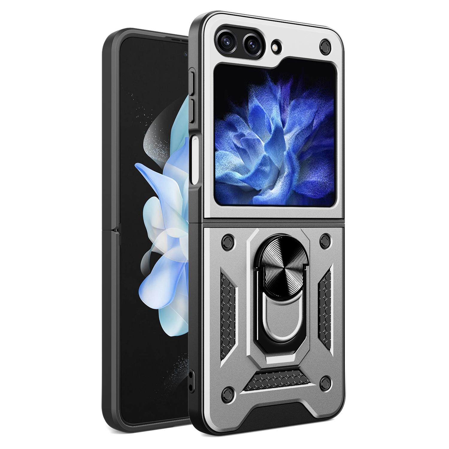 

Kickstand Phone Case for Samsung Galaxy Z Flip5 5G,PC+TPU Magnetic Car Mount Phone Cover Silver