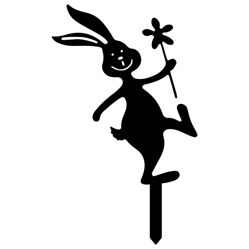 Creative Iron Rabbit Garden Stakes Cartoon Rabbit Black Outdoor Bunny Panel Accessories Yard Art Garden Stake Decoration