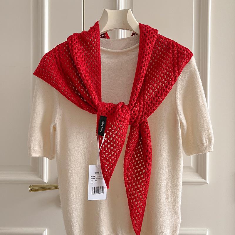 Wool Fashion Hollow Knitted Triangle Scarf Shawl With Women'S Vest Scarf High-End Skirt Waist Scarf Waist Versatile Scarves