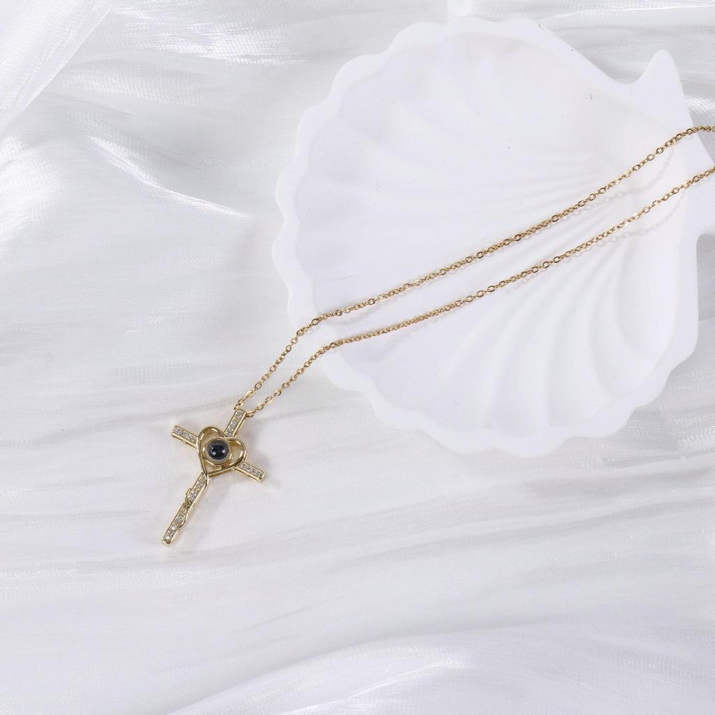 Korean Style 100 Languages 'I Love You' Cross Projection Necklace