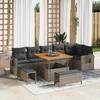 9-Piece Garden Sofa Set with Gray Cushions In Synthetic Rattan Acacia, Garden Dining Set 3361758