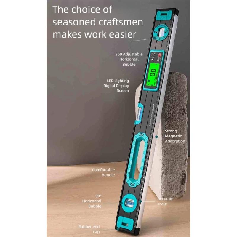 20/30/40/50cm Digital Level Ruler Protractor Backlit Display Inclinometer Magnetic Base Bubble Level Angles Finders Gauges