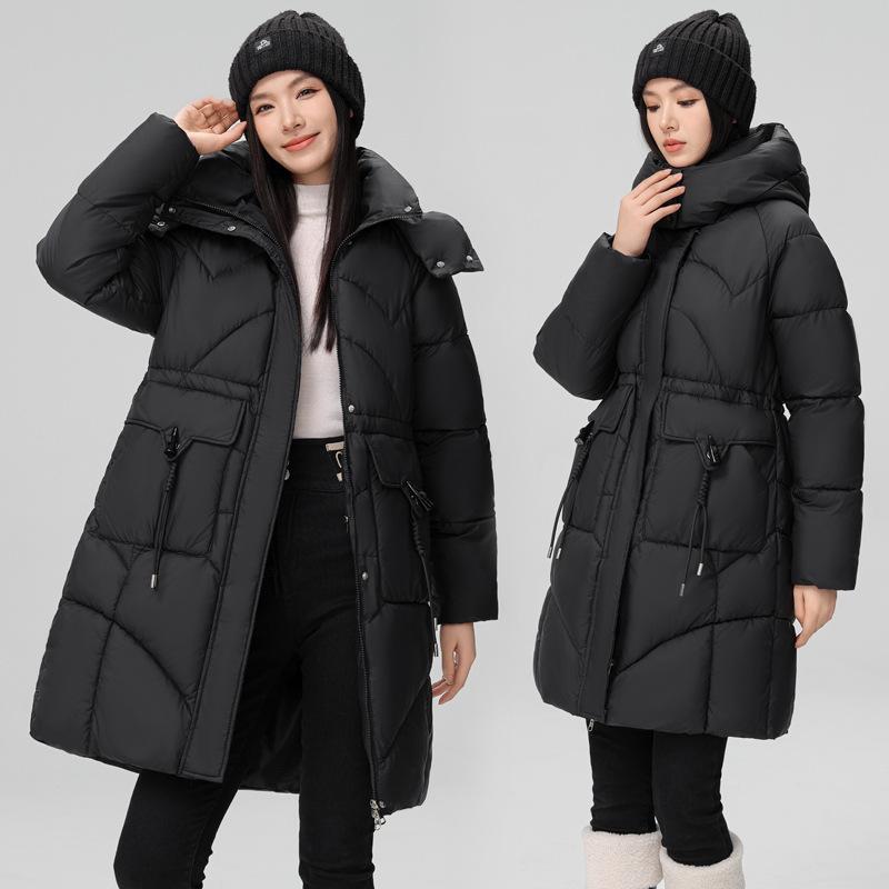 

Women s Down Jacket, Mid-length, New Hot-selling Winter Style, Thickened and Warm, Fashionable and Stylish Coat, Loose Waist M чёрный