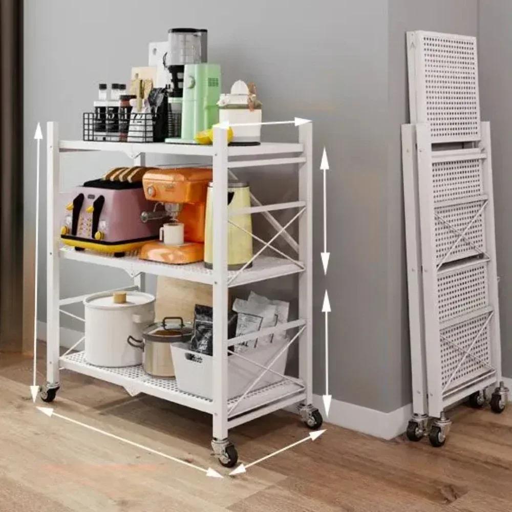 Foldable Metal Storage Shelves Moveable Installation Free Shelf Strong Load-bearing Capacity Shelves Foldable Small Furniture