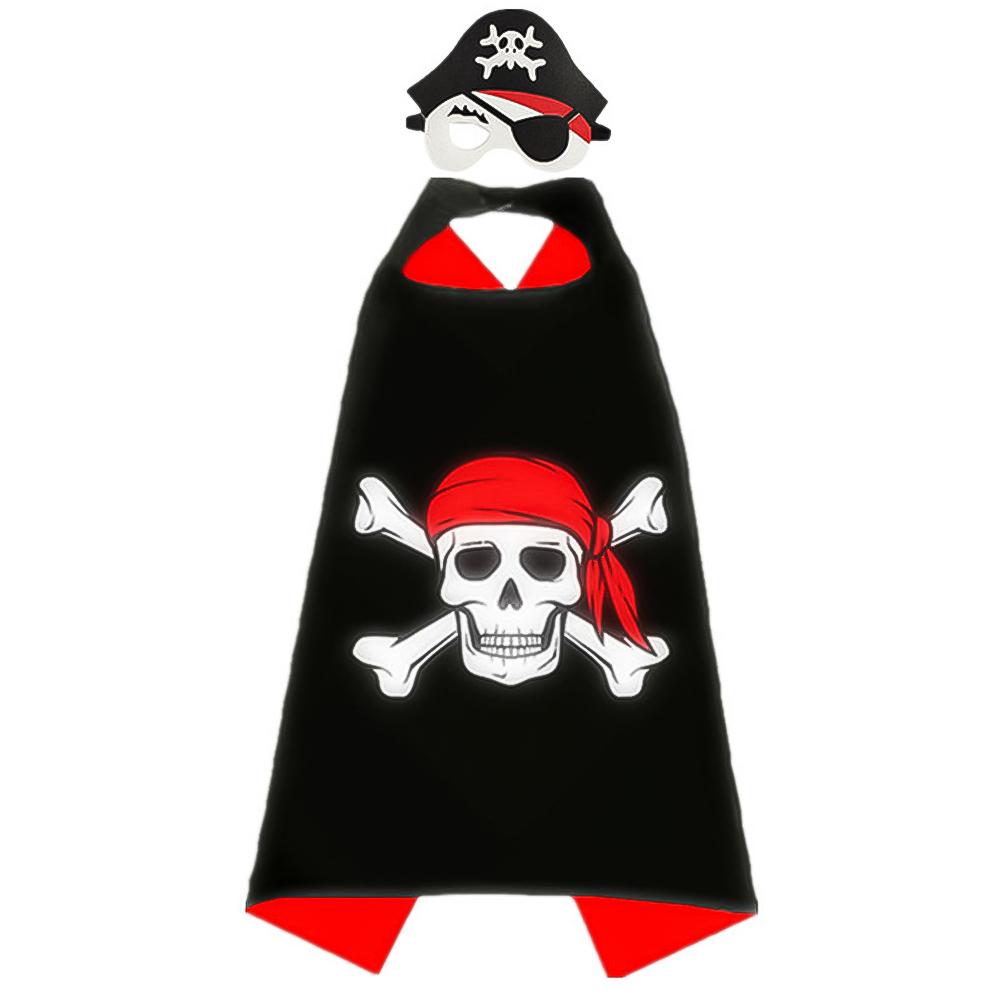 2024 Nové 1 sady/lot Halloweenské dekorace Pirátské sady Oblečení Plášť s maskou na oči Klobouk pro děti Párty Cosplay 1 Plášť 1 Maska