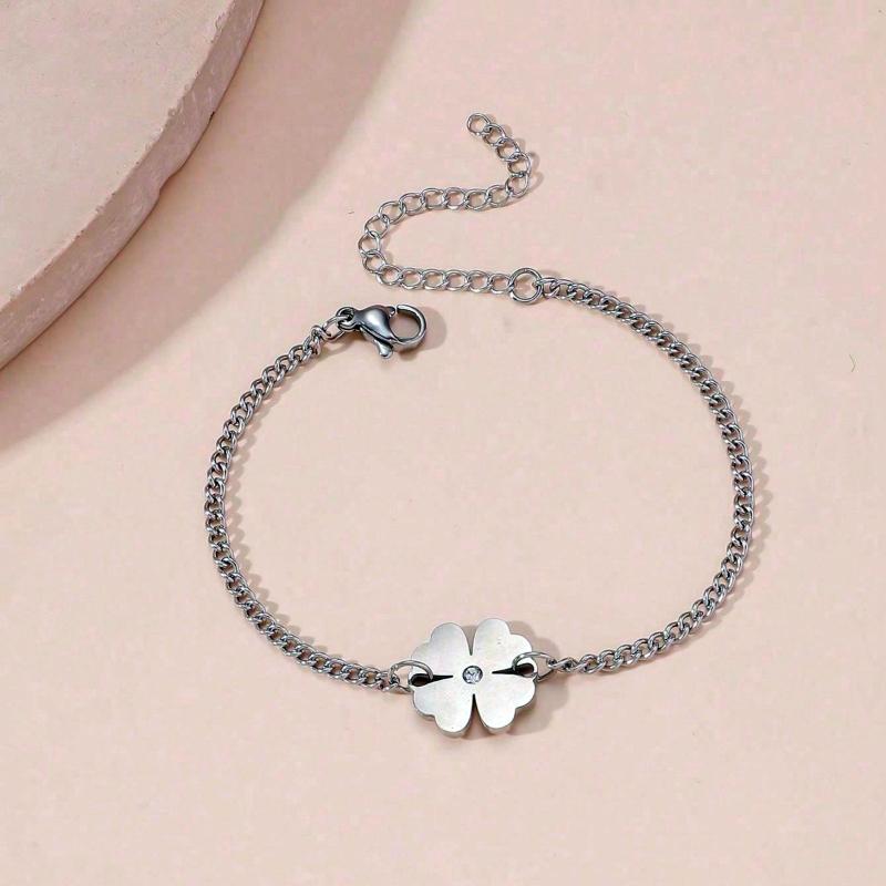 Stainless Steel Trendy Clover Double Hole Bracelet Adjustable Elasticity Stainless Steel Durable Anti Allergy Bracelet