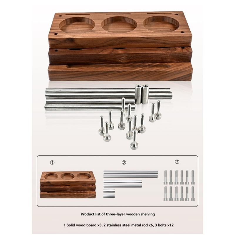 A78E-Coffee Dripper Stand Wooden Espresso Tamper Holder 3-Layer Solid Storage Rack Multi-Functional Coffee Tool Organizer
